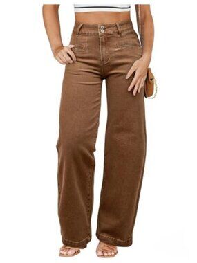 Plus Size High Waisted Wide Leg Straight Denim Jeans Tummy Control Pockets